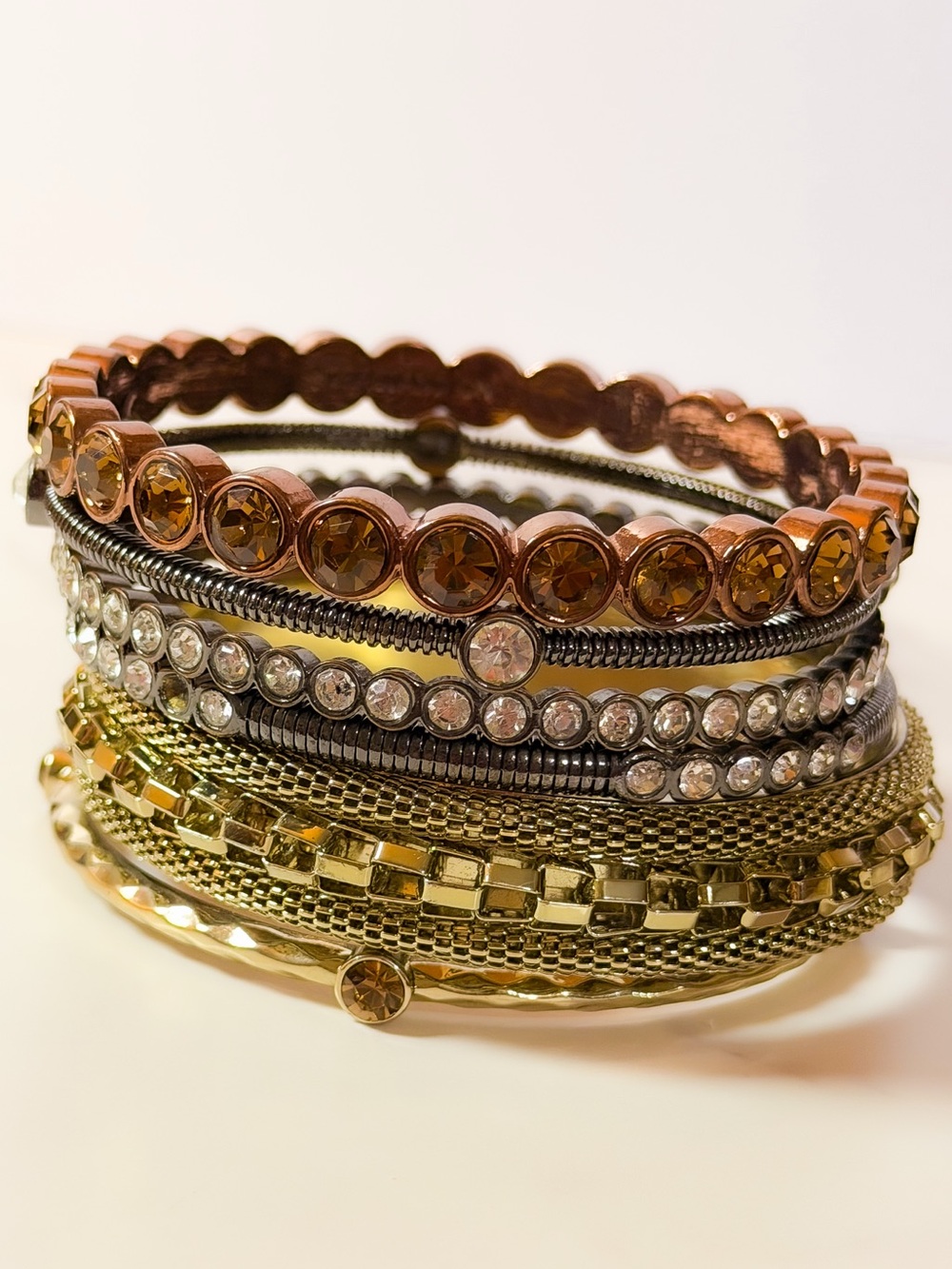 Vintage R.J. Graziano Stack Stacking Bangle Bracelets Lot Mixed Metal Crystal